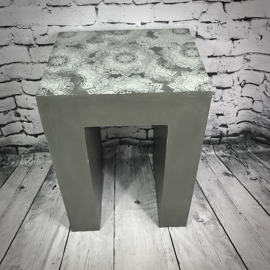 Solid Grey Stencilled Table - Image 4