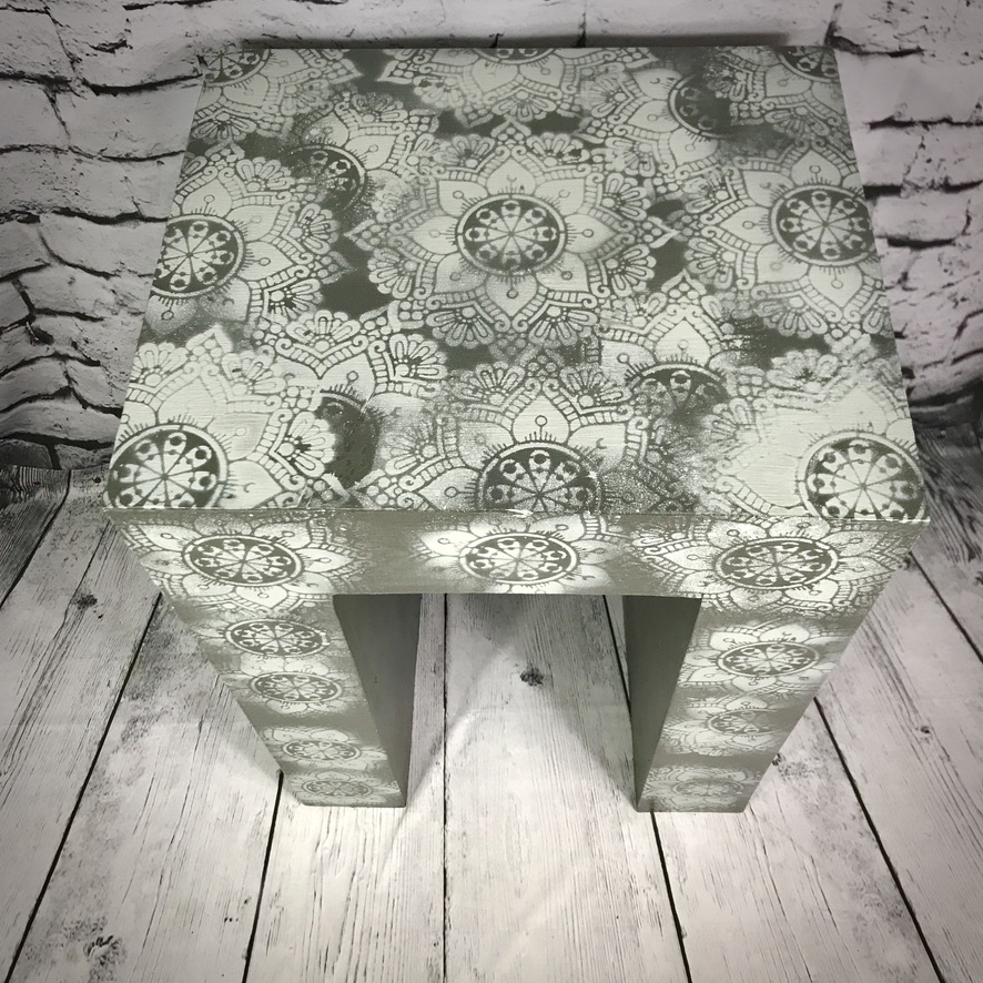 Solid Grey Stencilled Table - Image 3