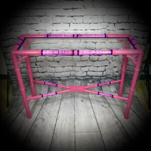 cerise table, mirror & lampshade