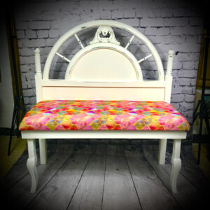 Headboard bench with orange padded seat