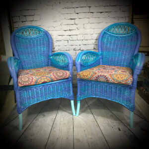 2 Blue Wicker Chairs