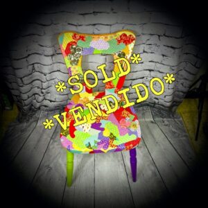 multi-coloured, decoupaged wooden chair 230217