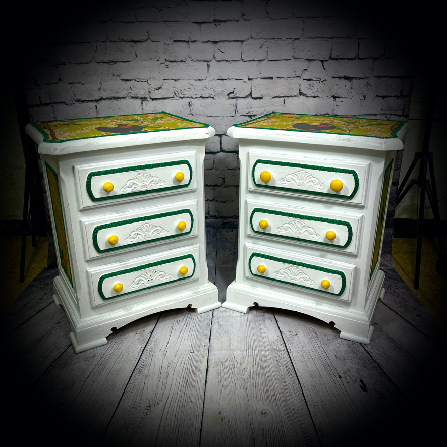 Pair of Painted & Decoupaged 3 Drawer Cabinets - Image 4