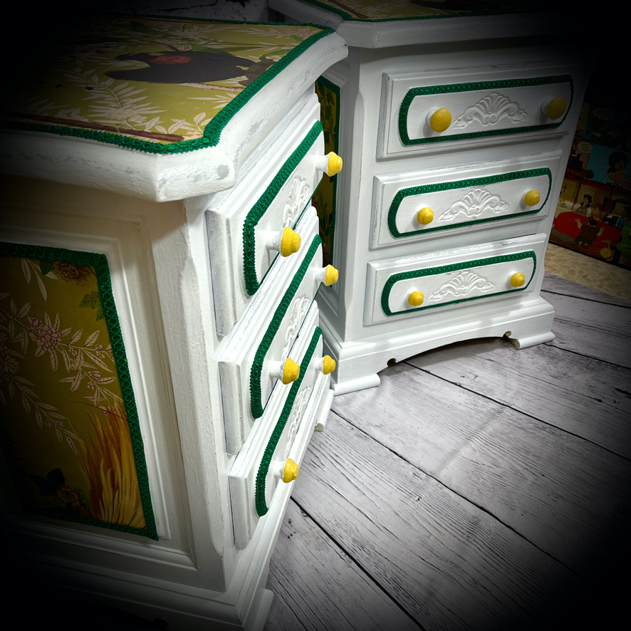 Pair of Painted & Decoupaged 3 Drawer Cabinets - Image 2