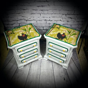 Pair of Painted & Decoupaged 3 Drawer Cabinets