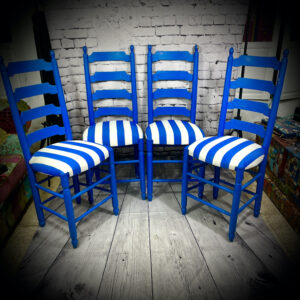 4 blue & white chairs 230716