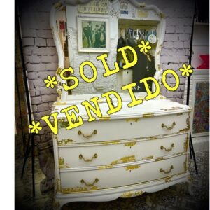 white & gold leaf Chest of Drawers and Mirror