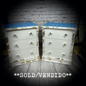 2 White Cabinets with Gold Leaf Decoration