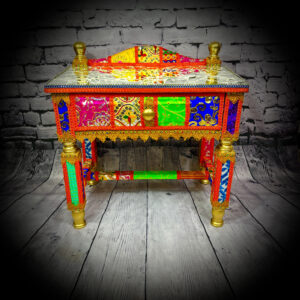 boho table with cracked mirror top 240223