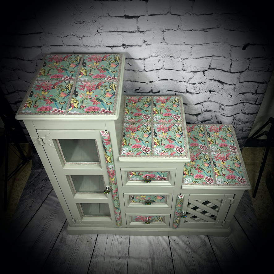 3 Level Cabinet in Grey and Tropical Mandala - Image 6