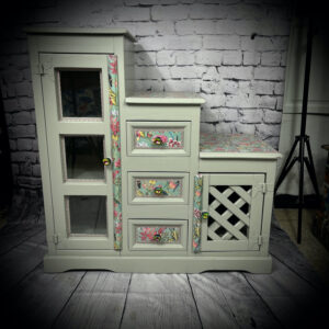 3 Level Cabinet in Grey and Tropical Mandala