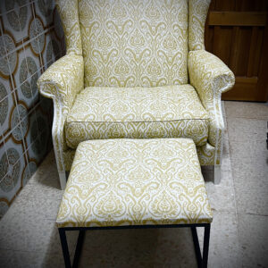 2 giant yellow chairs and stools 250108