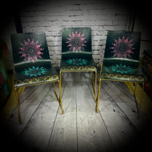 3 black and gold mandala chairs 250613