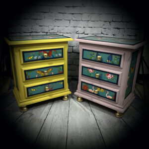 2 yellow and pink bedside units 250525