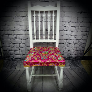 White Chair with Colourful Indian Satin Seat