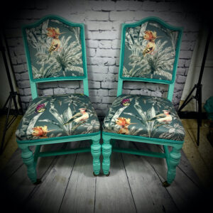 2 Bird fabric dining chairs 260515