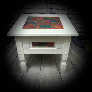 White Coffee Table with "Indian" Print Panels